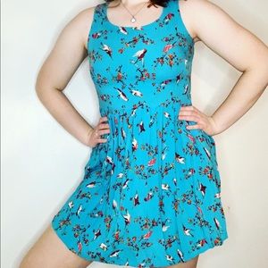 Adorable Blue Floral Bird Dress